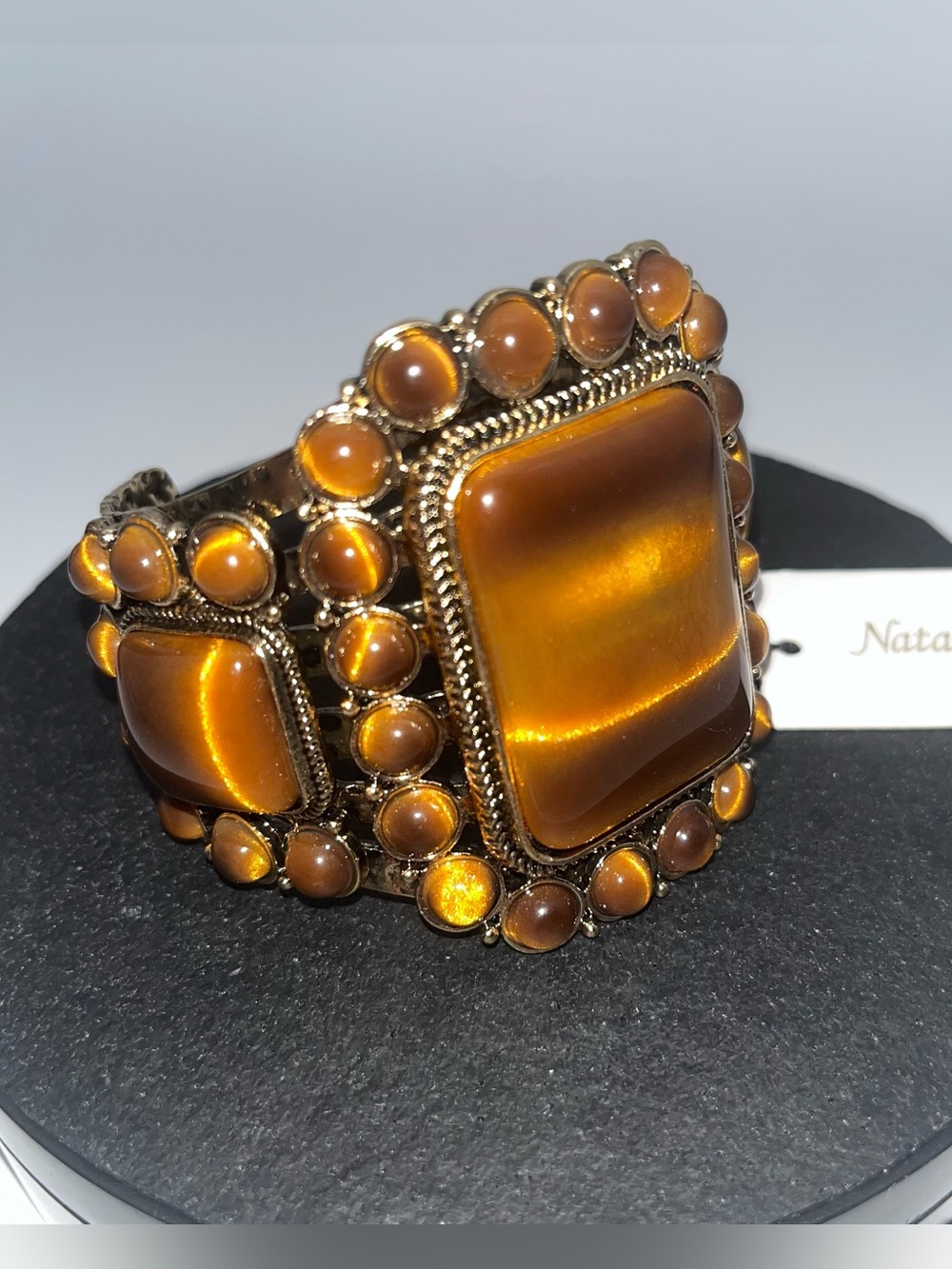 NATASHA Statement Simulated Tigers Eye Cuff Bracelet